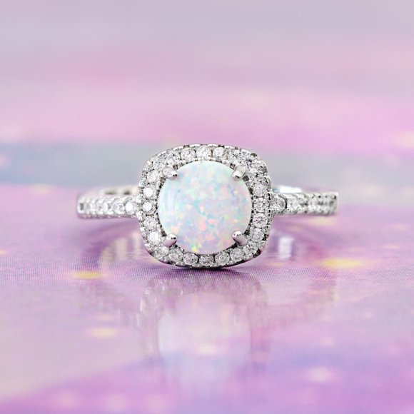 Round Opal stone Ring, 925 Sterling Silver Charmed Aroma - Picture 2 of 3